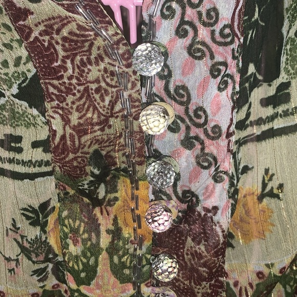 Pore Oxygen Women's Embroidered Blouse Green Multi- Small - Picture 7 of 9